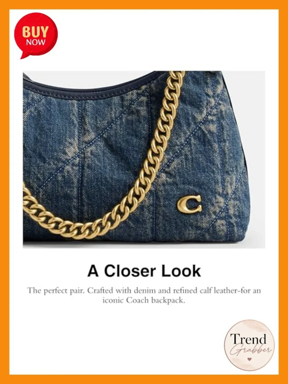 Denim and Leather Shoulder Bag with Detachable Straps